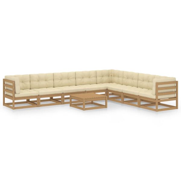 vidaXL 9 Piece Garden Lounge Set&Cushions Honey Brown Solid Pinewood