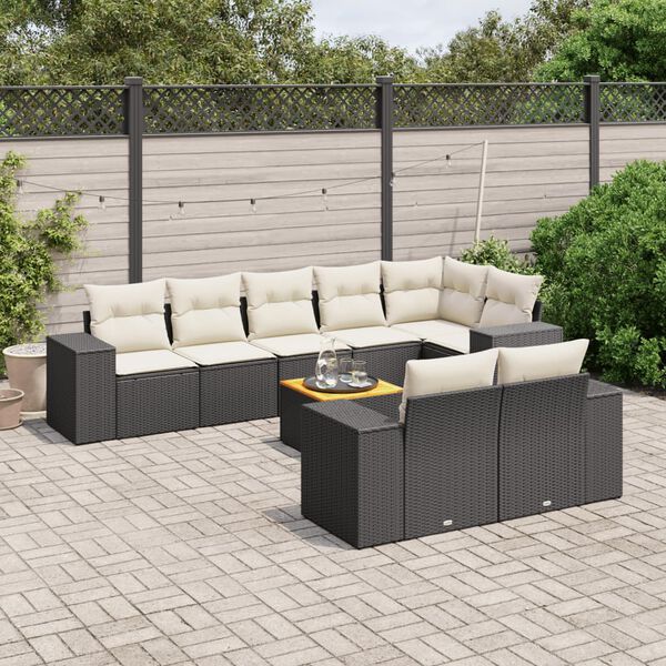 vidaXL 9 Piece Garden Sofa Set with Cushions Black Poly Rattan