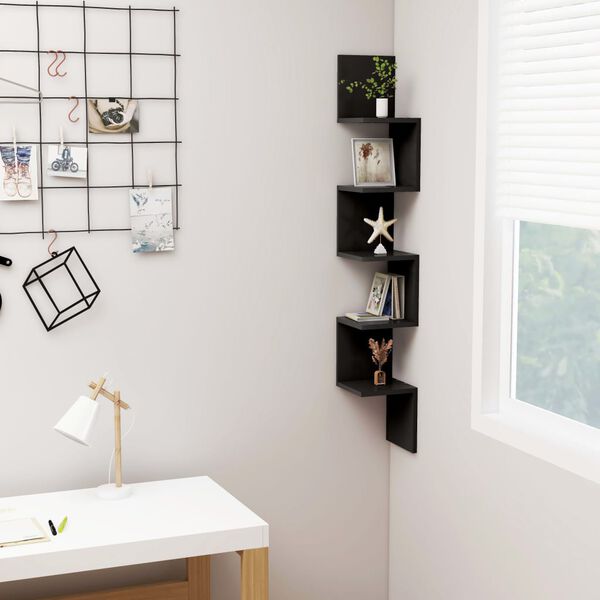 vidaXL Wall Corner Shelf Black 20x20x127.5 cm Engineered Wood