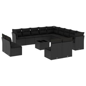 vidaXL 14 Piece Garden Sofa Set with Cushions Black Poly Rattan