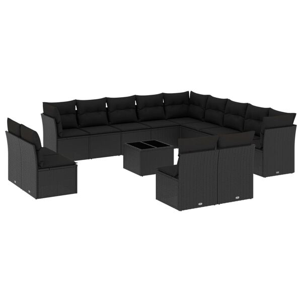 vidaXL 14 Piece Garden Sofa Set with Cushions Black Poly Rattan