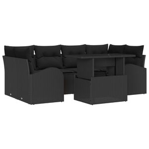 vidaXL Garden Sofa Set with Cushion Manual 7 pcs Black Poly Rattan
