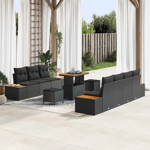 vidaXL Garden Sofa Set with Cushion 10 pcs Black Poly rattan