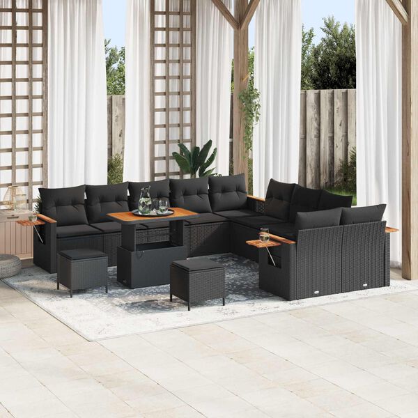 vidaXL Garden Sofa Set with Cushion 13 pcs Black