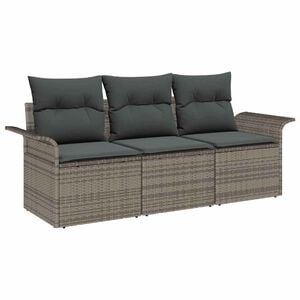 vidaXL Garden Sofa Set with Cushion 3 pcs Grey Poly rattan
