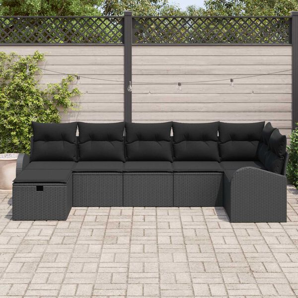 vidaXL Sofa Set with Cushion with Storage 7 pcs Black Poly Rattan