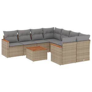 vidaXL 9 Piece Garden Sofa Set with Cushions Beige Poly Rattan
