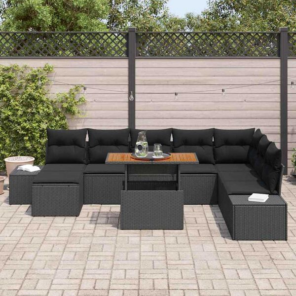 vidaXL Garden Sofa Set with Storage 9 pcs Black Poly rattan