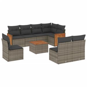 vidaXL 9 Piece Garden Sofa Set with Cushions Grey Poly Rattan