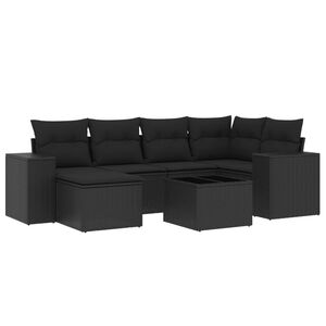 vidaXL 7 Piece Garden Sofa Set with Cushions Black Poly Rattan