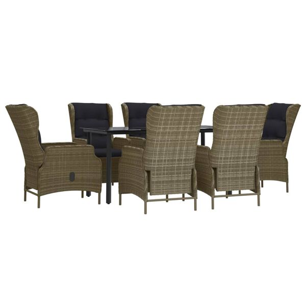 vidaXL 7 Piece Garden Dining Set Brown Poly Rattan