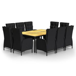 vidaXL 11 Piece Garden Dining Set Poly Rattan Black
