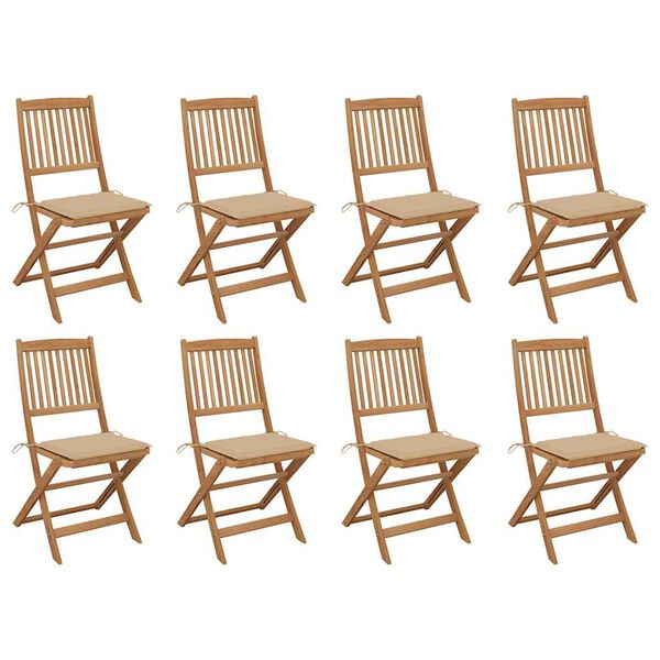 vidaXL Folding Outdoor Chairs with Cushions 8 pcs Solid Wood Acacia