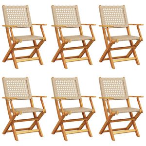 vidaXL Folding Garden Chairs 6 pcs Beige Poly Rattan and Solid Wood