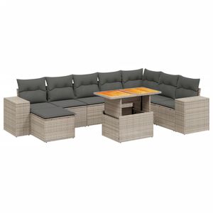 vidaXL 9 Piece Garden Sofa Set with Cushions Grey Poly Rattan