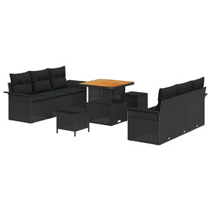 vidaXL Garden Sofa Set 9 pcs Black Poly Rattan