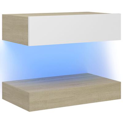 vidaXL TV Cabinets with LED Lights 2 pcs White and Sonoma Oak 60x35 cm
