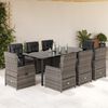 vidaXL 9 Piece Garden Dining Set with Cushions Grey Poly Rattan