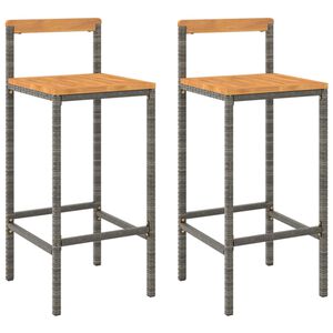 vidaXL Bar Stools 2 pcs Grey Poly Rattan and Solid Wood Acacia