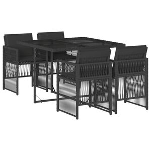 vidaXL 5 Piece Garden Dining Set with Cushions Black Poly Rattan