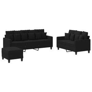 vidaXL 3 Piece Sofa Set with Cushions Black Fabric