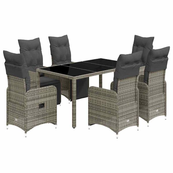 vidaXL 7 Piece Garden Bistro Set with Cushions Grey Poly Rattan