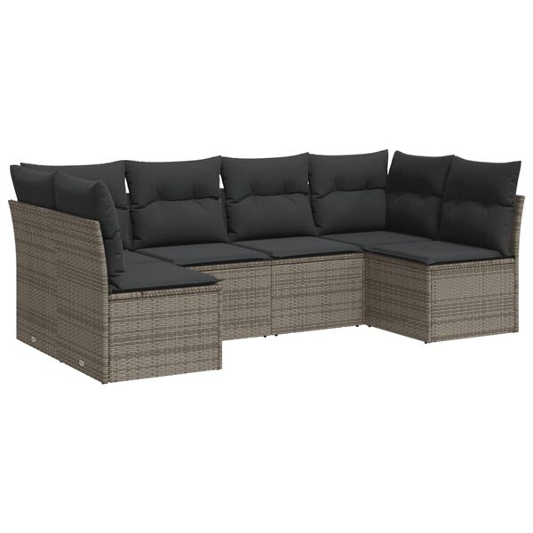 vidaXL 6 Piece Garden Sofa Set with Cushions Grey Poly Rattan