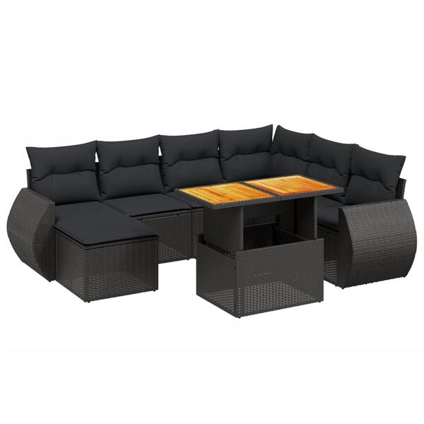 vidaXL 8 Piece Garden Sofa Set with Cushions Black Poly Rattan
