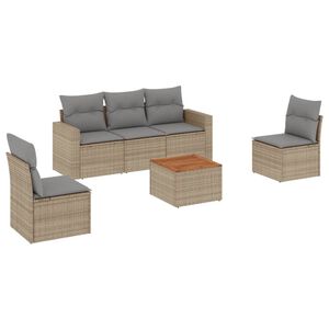 vidaXL 6 Piece Garden Sofa Set with Cushions Beige Poly Rattan