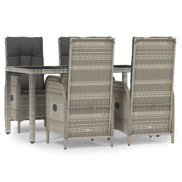 vidaXL 5 Piece Garden Dining Set with Cushions Grey Poly Rattan