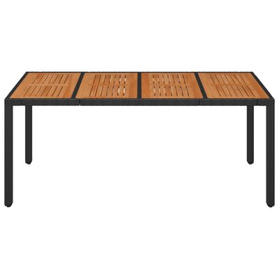 vidaXL Garden Table with Wooden Top Black 190x90x75 cm Poly Rattan