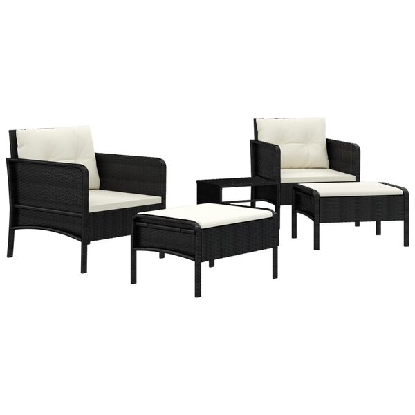vidaXL 5 Piece Garden Lounge Set with Cushions Black Poly Rattan