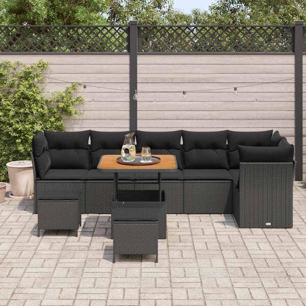 vidaXL Garden Sofa Set Height-Adjustable 9 pcs Black Poly Rattan