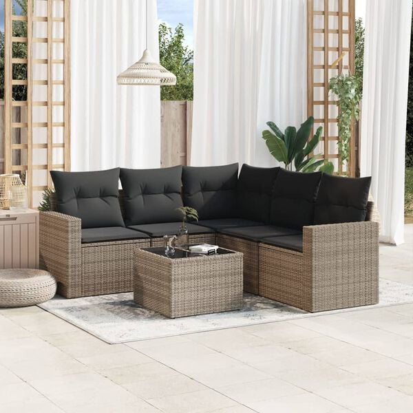 vidaXL 6 Piece Garden Sofa Set with Cushions Grey Poly Rattan