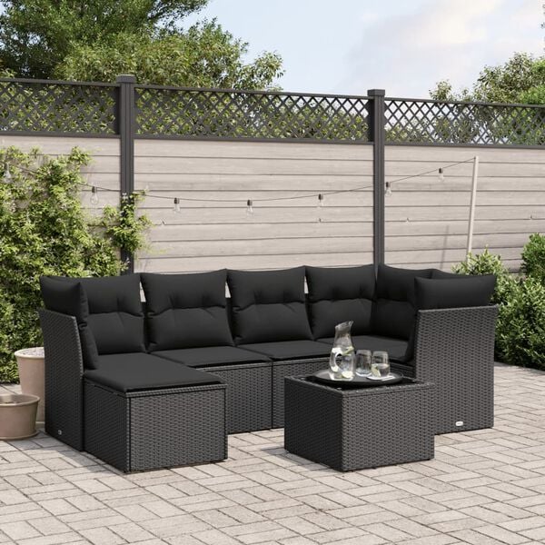 vidaXL 6 Piece Garden Sofa Set with Cushions Black Poly Rattan