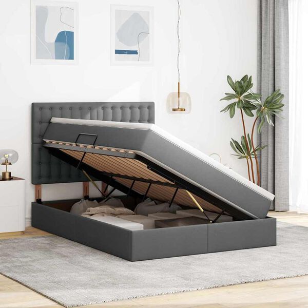 vidaXL Storage Bed with Mattress Dark Grey 137 x 190 cm Faux Leather