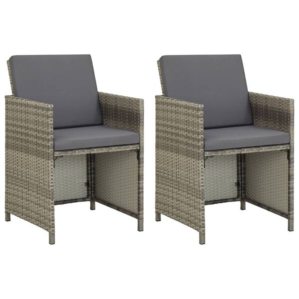 vidaXL Garden Chairs 2 pcs with Cushions Poly Rattan Grey