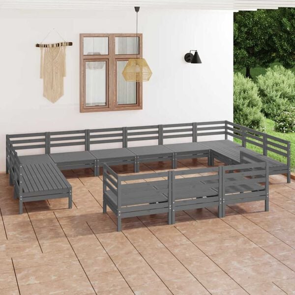 vidaXL 13 Piece Garden Lounge Set Grey Solid Wood Pine