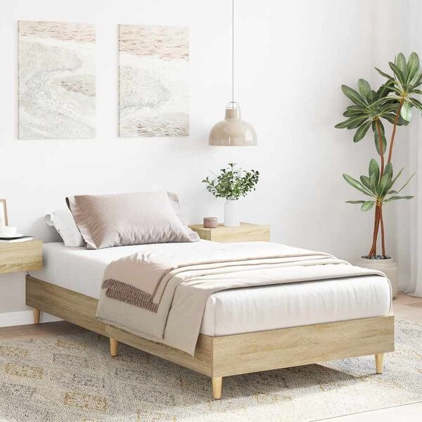 vidaXL Bed Frame No Mattress Sonoma Oak 90x190 cm Single Engineered Wood