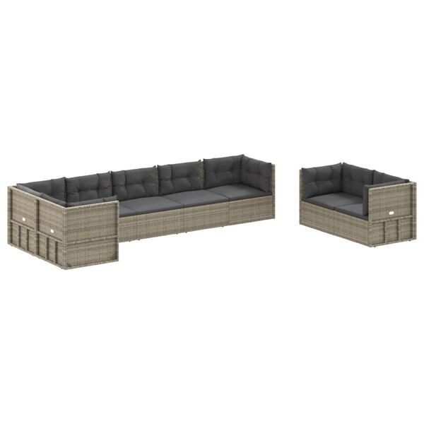 vidaXL 8 Piece Garden Lounge Set with Cushions Grey Poly Rattan