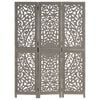 vidaXL Hand carved 3-Panel Room Divider Grey 120x165 cm Solid Mango Wood