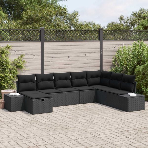 vidaXL Garden Sofa Set with Cushion 8 pcs Black Poly Rattan