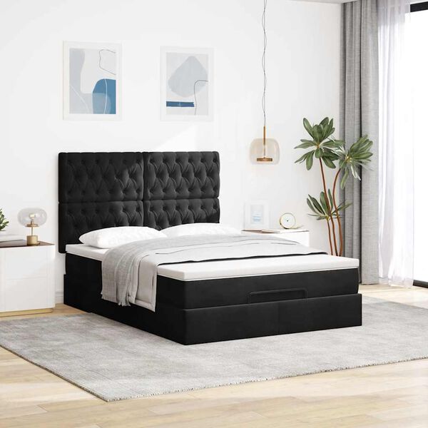 vidaXL Ottoman Bed with Mattresses Black Double Velvet