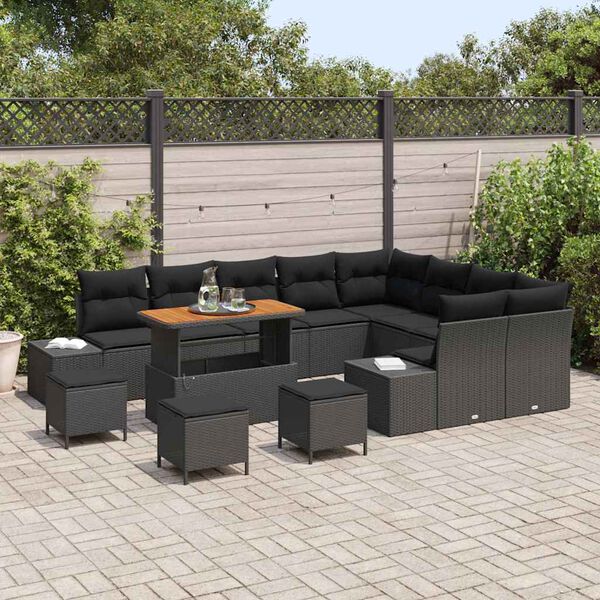 vidaXL Garden Sofa Set with Cushion 13 pcs Black Poly rattan