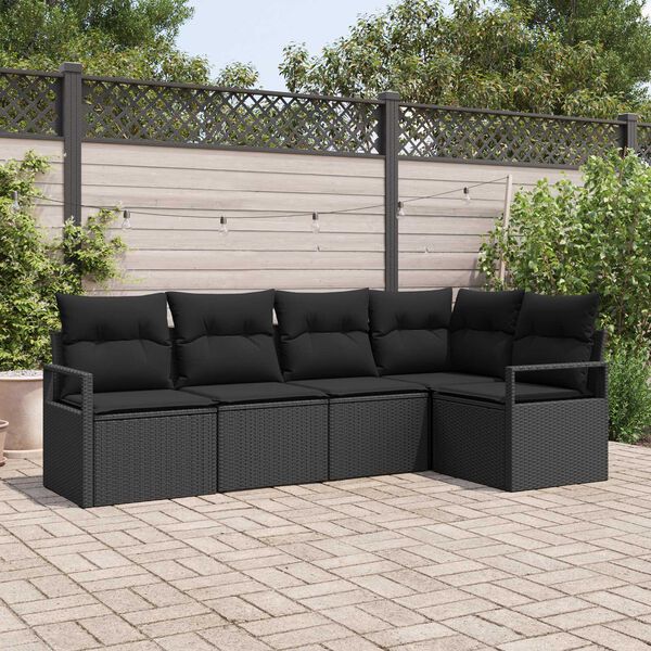 vidaXL Sofa Set with Cushion with Storage 5 pcs Black Poly Rattan