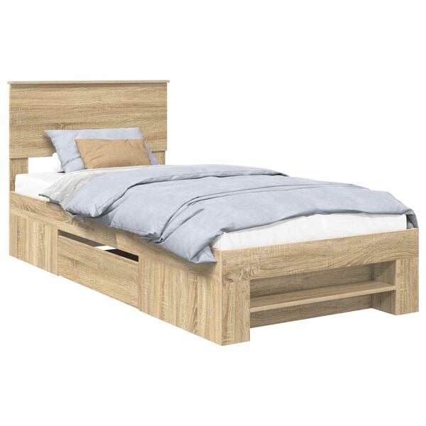 vidaXL Bed Frame with Headboard Sonoma Oak 90 x 200 cm Engineered Wood