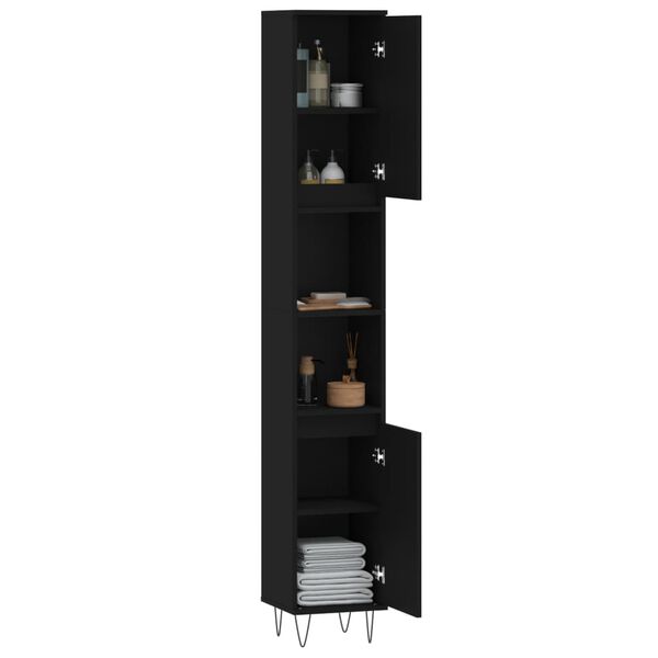 vidaXL Bathroom Cabinet Black 30x30x190 cm Engineered Wood