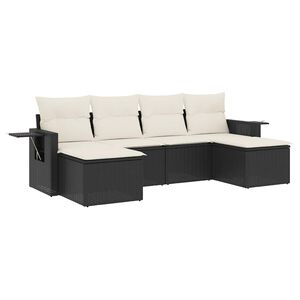 vidaXL 6 Piece Garden Sofa Set with Cushions Black Poly Rattan