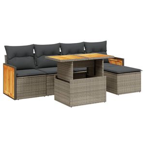 vidaXL 6 Piece Garden Sofa Set with Cushions Grey Poly Rattan