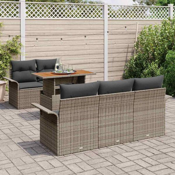 vidaXL Garden Sofa Set with Storage 6 pcs Grey Poly rattan